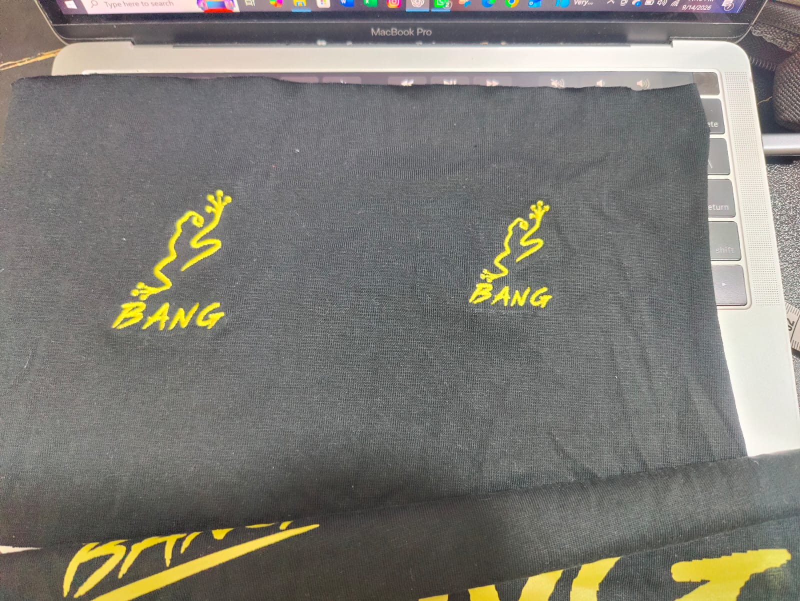 BANG embroidery samples and artwork